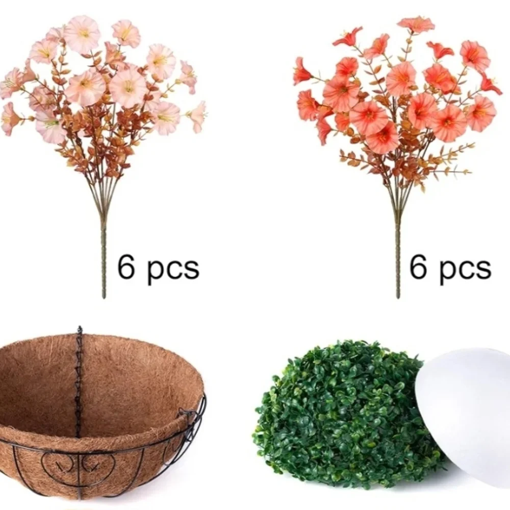Forever Flowers Hanging Floral Basket silk arrangement pink morning glory